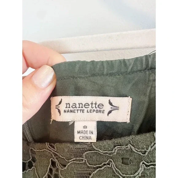 Nanette Lepore Dark Green Lace Midi Dress Puff Sleeve Holiday Size 8 - Picture 12 of 13